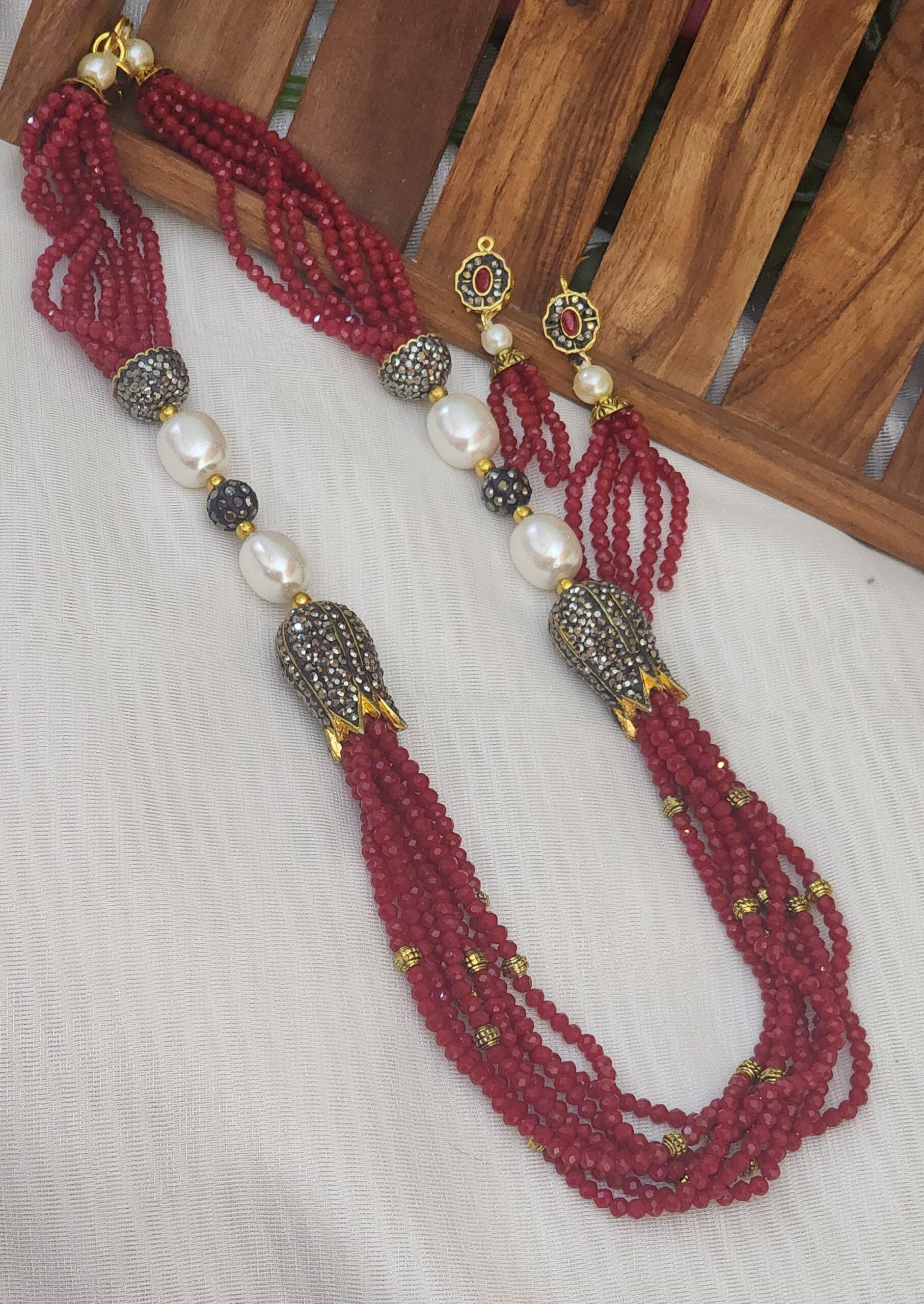 Antique lotus handmade beads maala with earrings