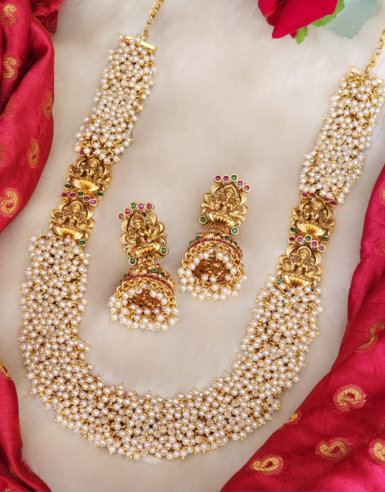 Semi bridal gutta pusala neckset with lakshmi highlighters and nakshi butta earrings