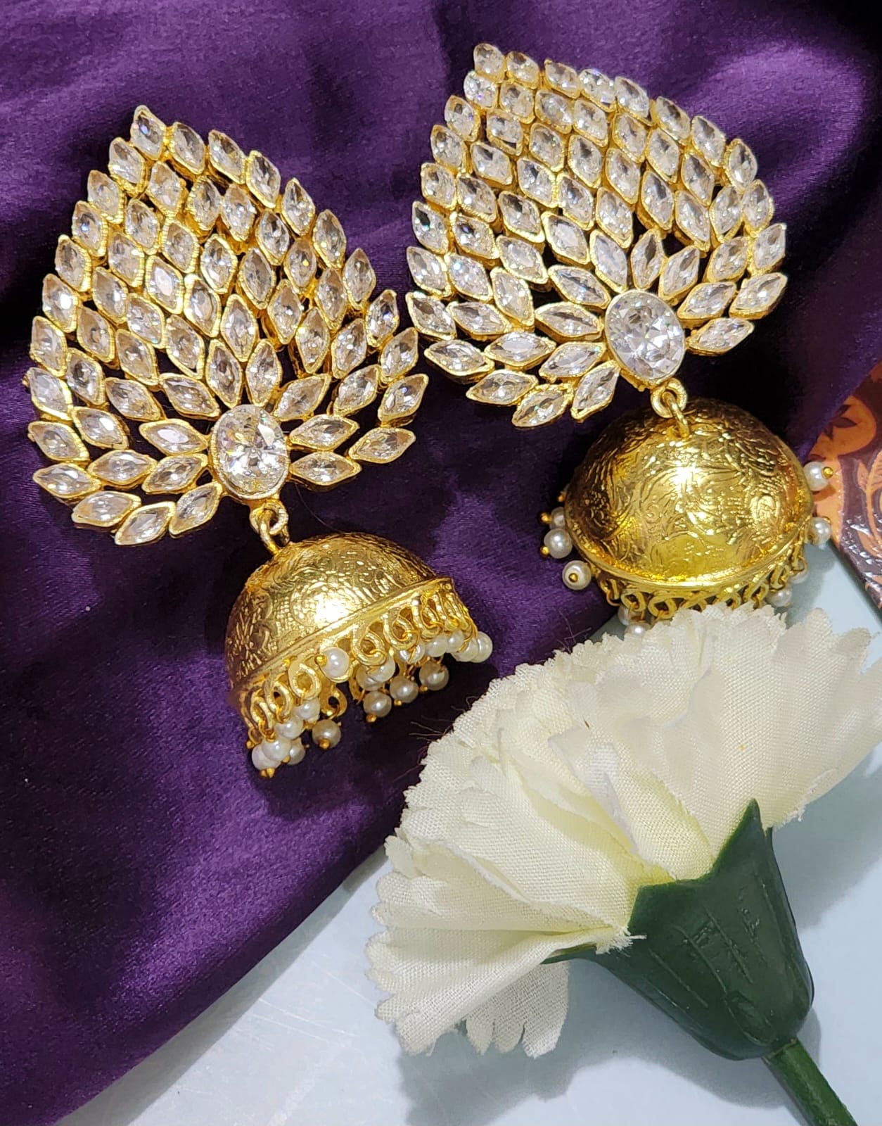 Buy Grand Look Bridal Wear Designer Uncut Diamond Earrings Online